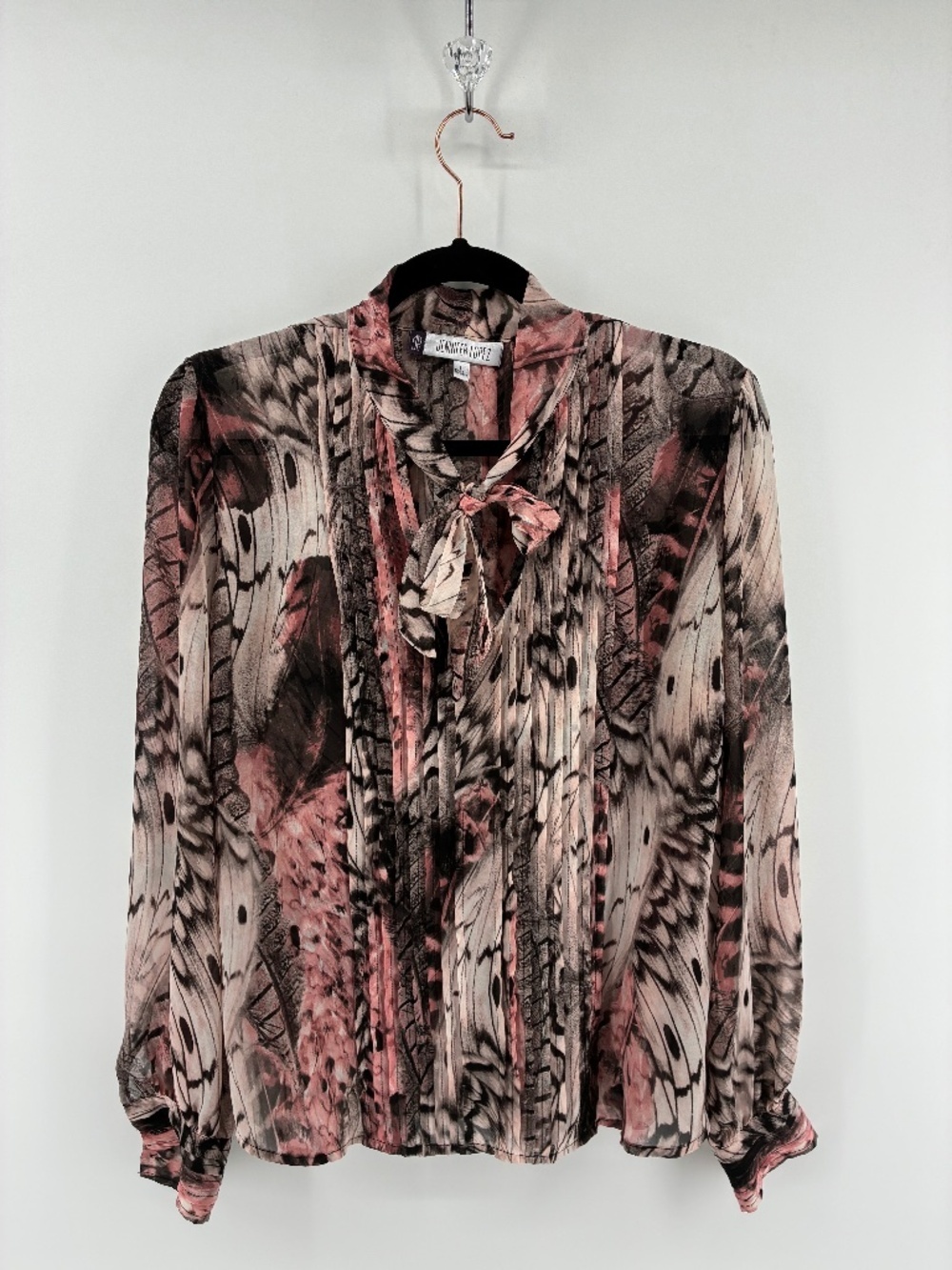 Jennifer Lopez Feather Print Blouse in Pink and Black